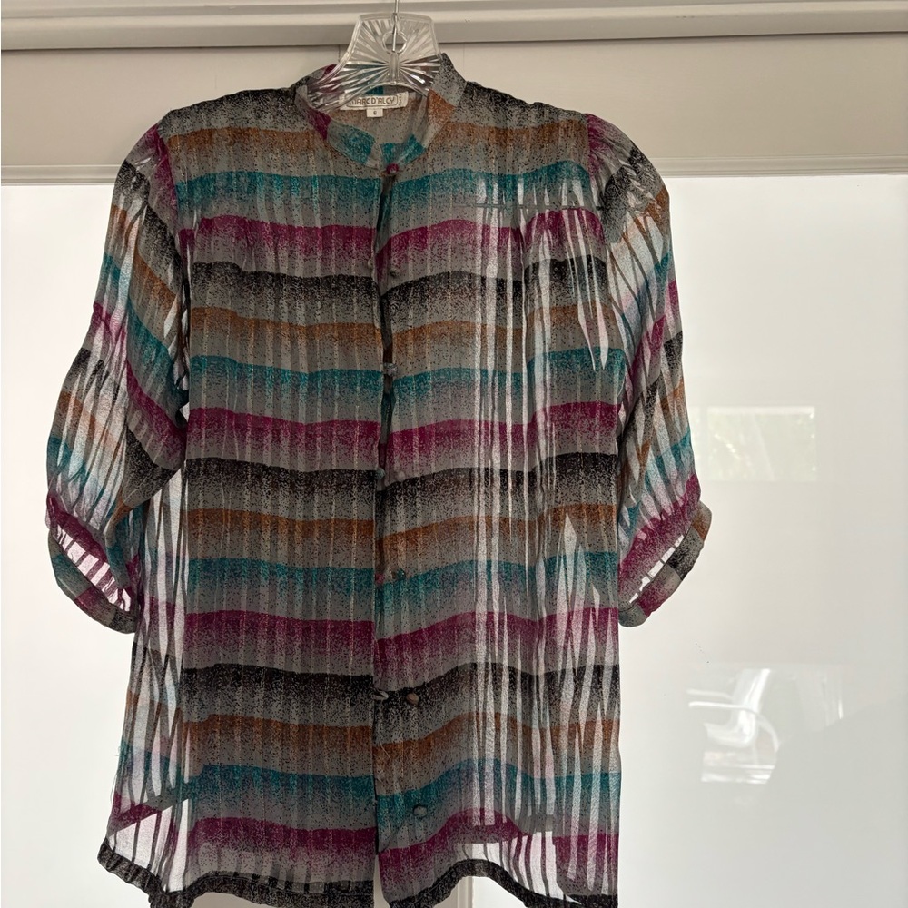 Striped Sheer Button-Up Blouse